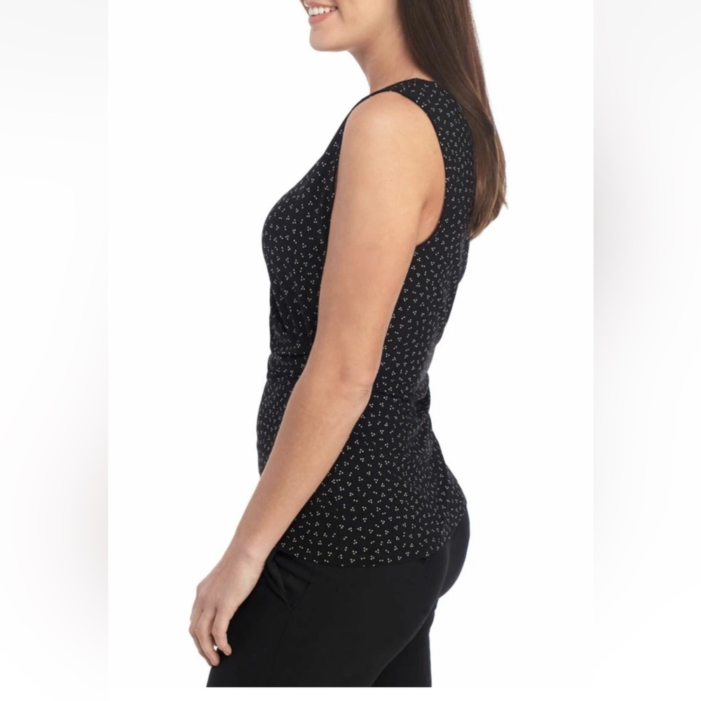 Anne Klein Black Polka Dot Side Pleat Stretchy Sleeveless Blouse NWT Large - Picture 5 of 13